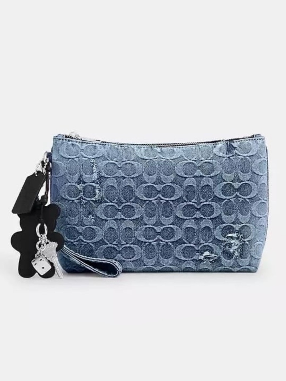 Coach Pouch with Charms in Loved Signature Denim & Leather Sv/Light Indigo NWT